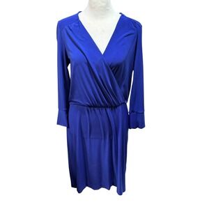 Ali Ro Royal Blue Surplice Wrap Dress Long Sleeve V-Neck Elastic Waist Sz 6 #953